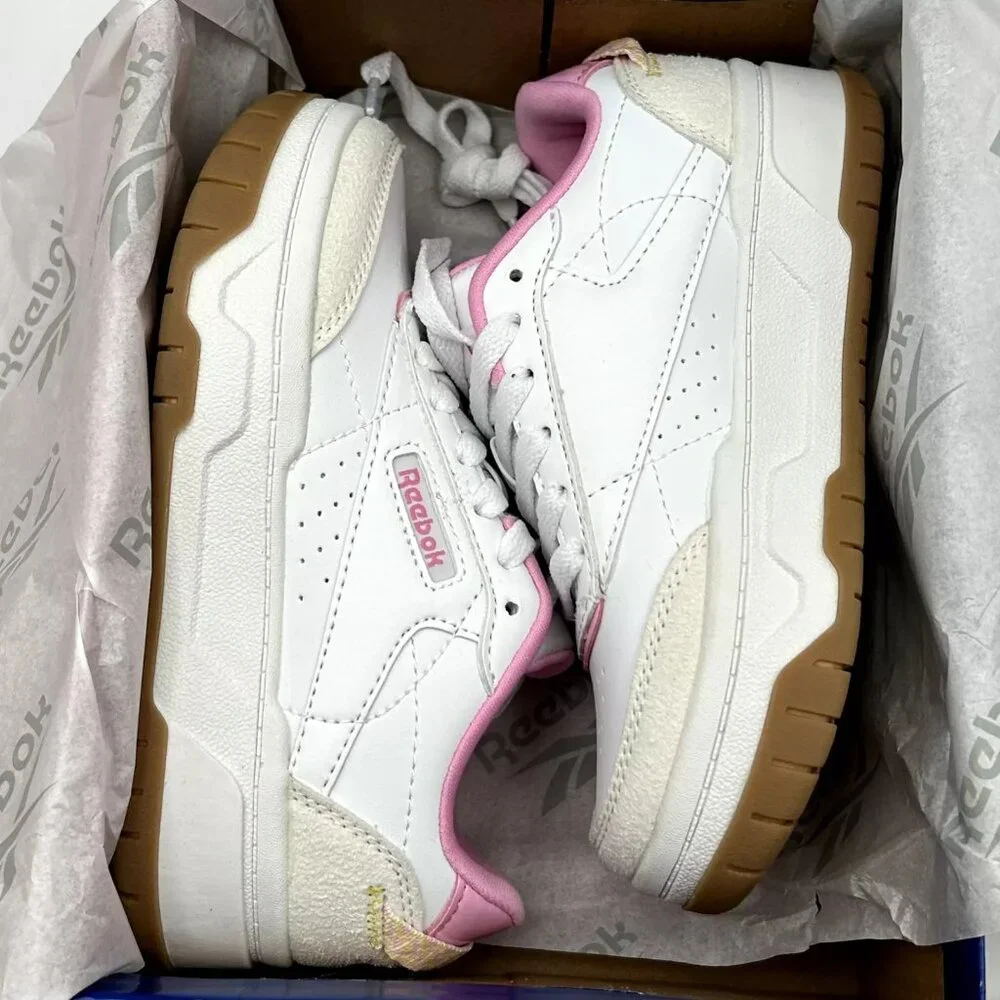 Reebok Tech Geo Little Girls Casual Sneakers Size 13 White/Beige/Pink‎ Lace up